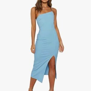 Women's Spaghetti Straps Split Hem Sleeveless Zipper
Bodycon Midi Dress